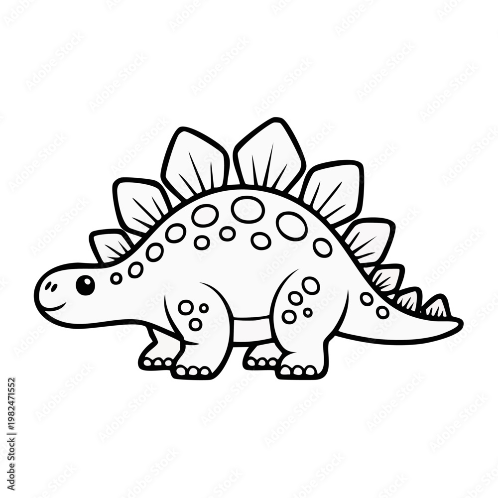 Fototapeta premium Stegosaurus dinosaur illustration in black and white line art