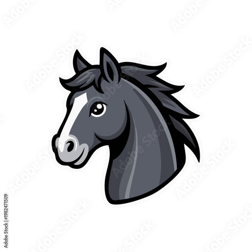 Cartoon grey horse head illustration with white stripe