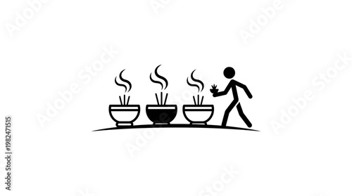 Minimalist Stick Figure with Bowls of Burning Incense