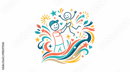 Father Playing with Child in a Colorful Celebration