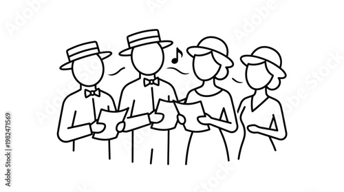 Line Art Chorus Singing from Sheet Music