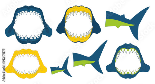 Shark Jaws and Fins Cartoon Illustration Set