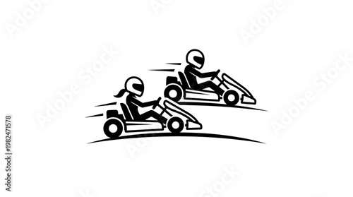 Go-Kart Racing Competition in Black and White