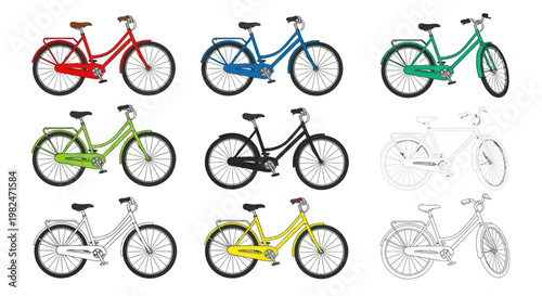 Retro Bicycle Collection: Red, Blue, Green, Yellow, Black, and Outline Styles
