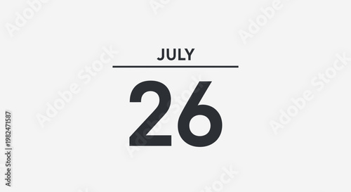 July 26th Calendar Date Minimalist Design