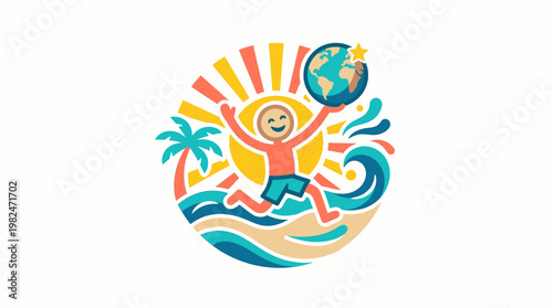 Joyful Child Celebrating Summer Vacation With Globe