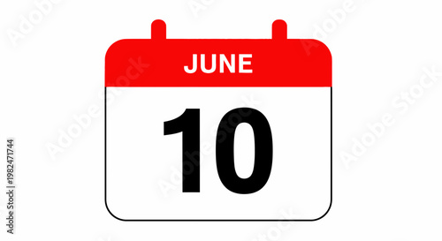 June 10th Calendar Page Icon, Reminder, Date, Planning, Appointment