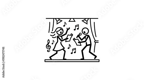 Abstract Stage Performance with Singers and Music Notes