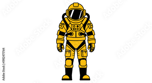 Yellow astronaut in spacesuit illustration.