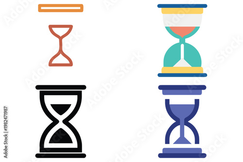Hourglass Vector Illustration - Time Passing, Sand Flow, Deadline Concept