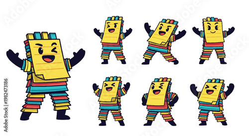 Cartoon character poses various emotions expressions vector illustration