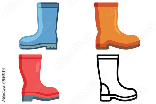 Rubber Boot Vector Illustration - Waterproof Rain Boot Icon