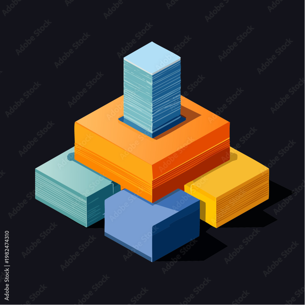 Fototapeta premium Colorful Isometric Abstract Building Blocks Stacked in a Creative Arrangement
