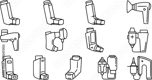 Inhaler icon vector collection, illustration logo template in trendy thin line editable strokes style.
