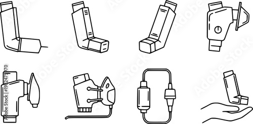 Inhaler icon vector collection, illustration logo template in trendy thin line editable strokes style.
