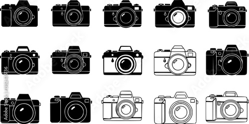 Photo Camera icons, vector design. Silhouette and stroke icon collection
