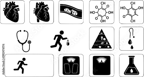 Cholesterol icon set. Black icon on white background
