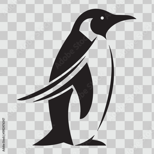Minimalist emperor penguin silhouette design isolated on transparent background for logo branding.