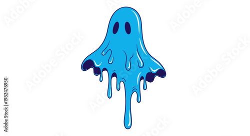 Blue Melting Ghost Illustration on White Background