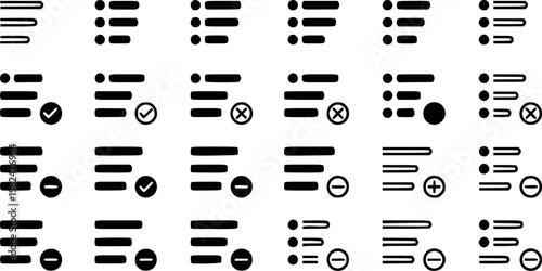 Bulleted list icon Collection for mobile and web apps. Editable stroke line and glyph icons.
