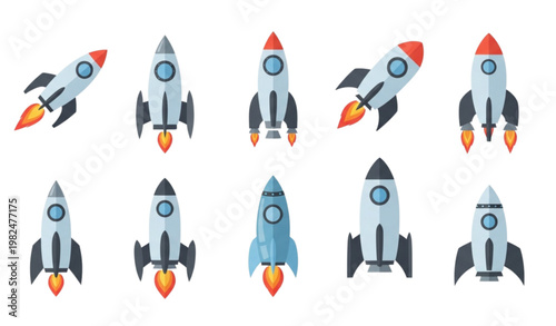 Rocket icon set flat design vector illustration for startup and technology use