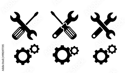 Tools and service glyph icons vector set wrench screwdriver gear illustration isolated on white