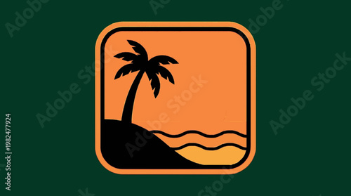 A warm sunset beach icon with palm silhouettes, capturing the peaceful essence of summer evenings