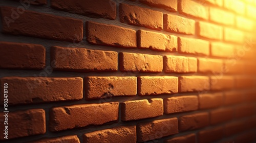 Textured Brick Wall with Warm Light – Close-up of Individual Bricks Showcasing Surface Details and Lighting Effects for Architectural or Interior Design Projects