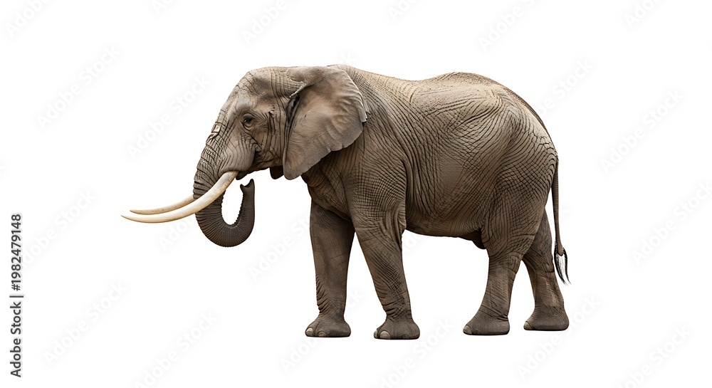Obraz premium Majestic African Elephant Standing Tall on White Background.