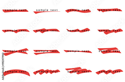 手書きの赤ペン風アンダーラインのセット マーカーで引いたような赤色のあしらい