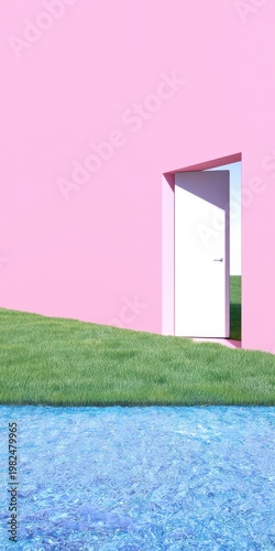 Whimsical Pink Door Landscape