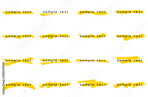 手書きのマーカー風アンダーラインのセット 蛍光ペンで引いたような黄色のあしらい