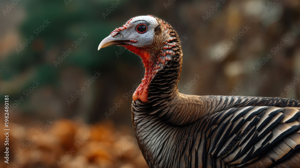 Fototapeta premium Wild turkey bird feather beak red head