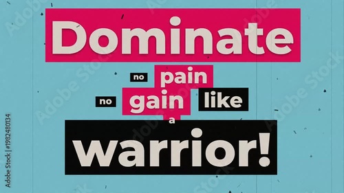 Kinetic typography featuring a motivational gym workout fitness quote Dominate no pain no gain like a warrior. Gym motivation words