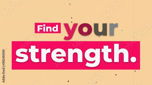 Motivational kinetic typography displaying Find your strength message ideal for gym workout and fitness content. Fitness motivation words