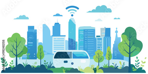 city landscape with trees