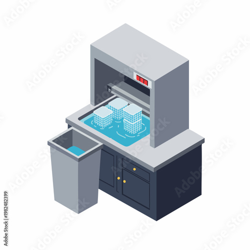 Isometric Pixel Art Ice Maker Commercial Appliance Machine Illustration