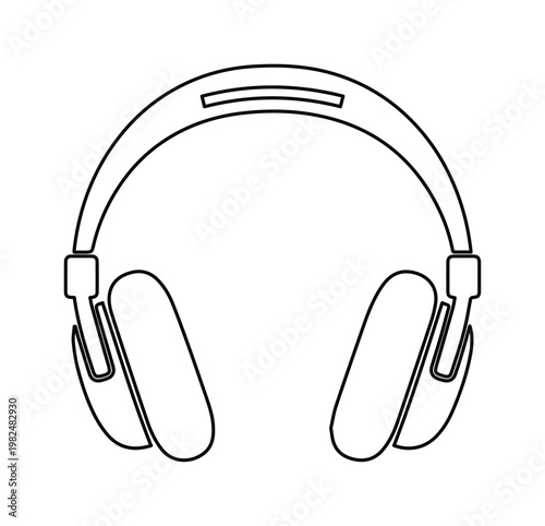 Minimalist headphones line icon vector, modern over-ear headset illustration, black and white audio equipment symbol for music and podcasting