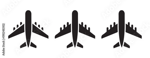 Aero plane icons set featuring various military and commercial aircraft wings silhouette top.