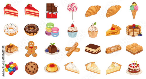 Colorful assorted sweet desserts and baked goods