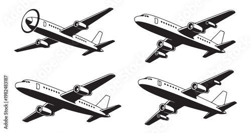 Vintage and modern aircraft illustrations for historical aviation museum or hobbyist poster.