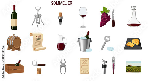 Collection of wine and sommelier related items