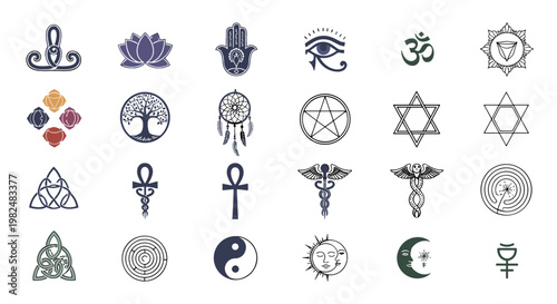 Collection of various spiritual and religious symbols