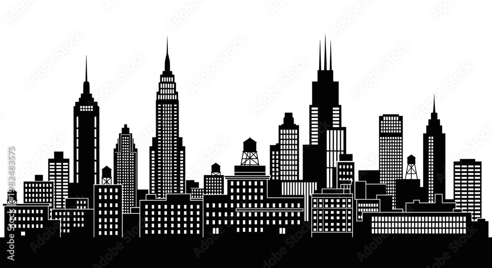 Fototapeta premium Black and white city skyline buildings 1.