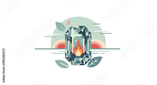 Vibrant gemstone with flame