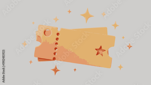 Two golden tickets with a star cutout and sparkling effects, representing a special event or reward.