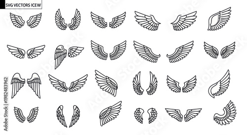 Collection of Various Angel Wing Icons and Designs