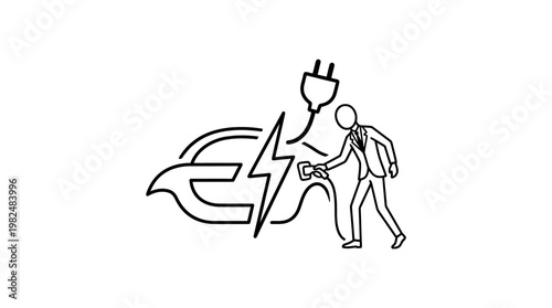 Electric Vehicle Charging Icon with Silhouette