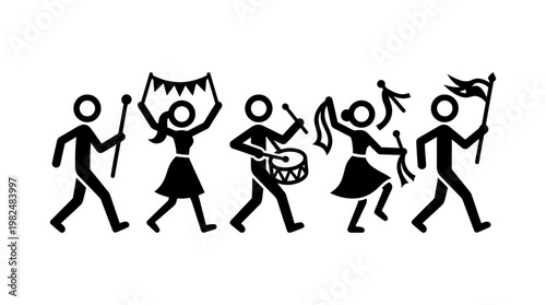 Silhouettes Of Parade Participants Marching Together