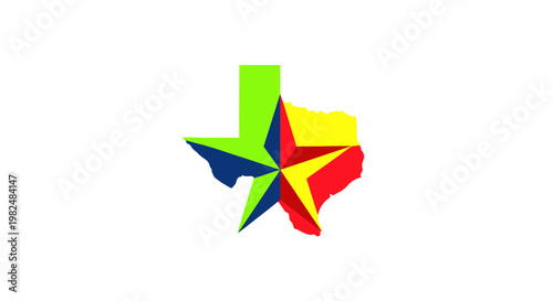 Texas State Map Outline with Colorful Star Emblem